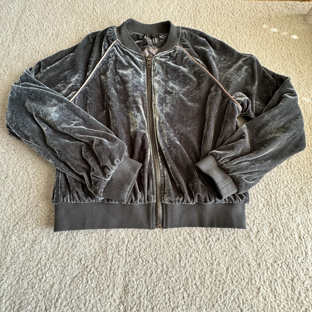 Rehab Bomber Jacket Black Women's Size Medium Long Sleeve Full Zip Pocket Womens